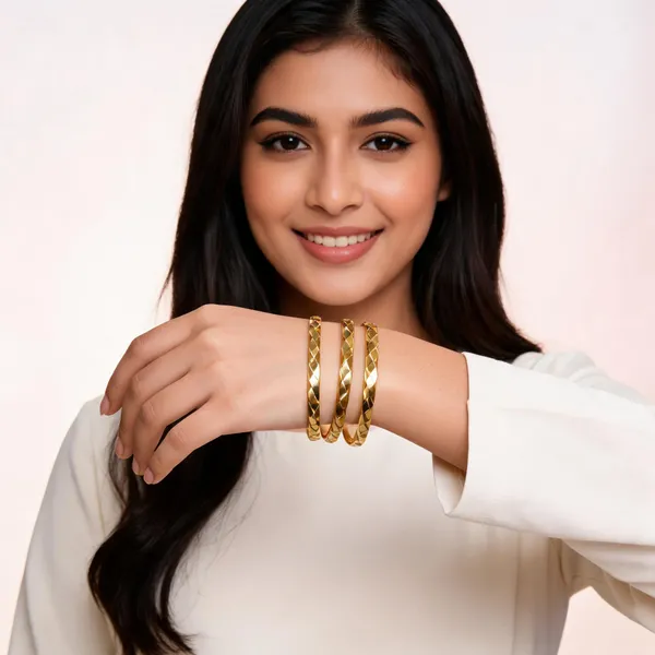 Gold_Tone_Textured_Bracelet_Set_For_Women