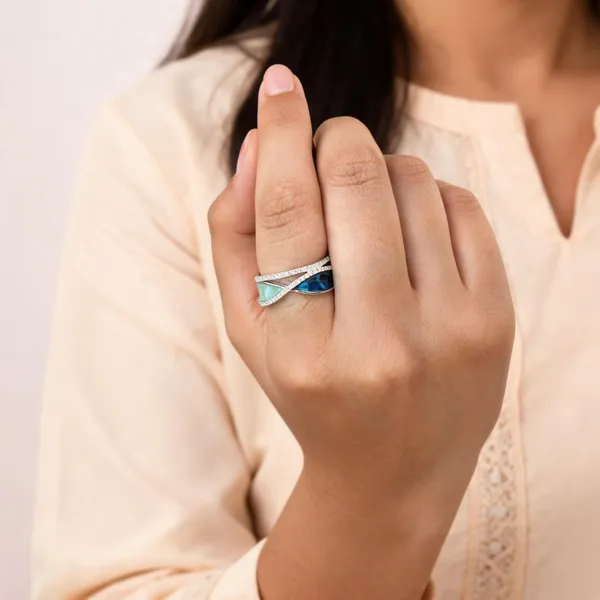 Silver_Tone_Blue_Stone_Crossover_925_Silver_Ring_For_Women