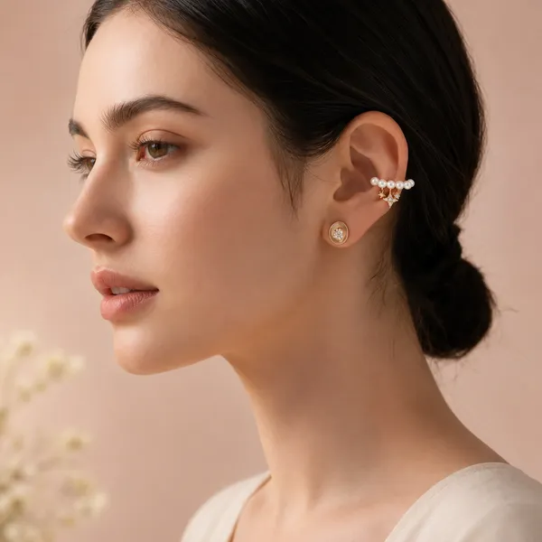 White_Pearl_Gold_Tone_Ear_Cuff_Earrings_For_Women