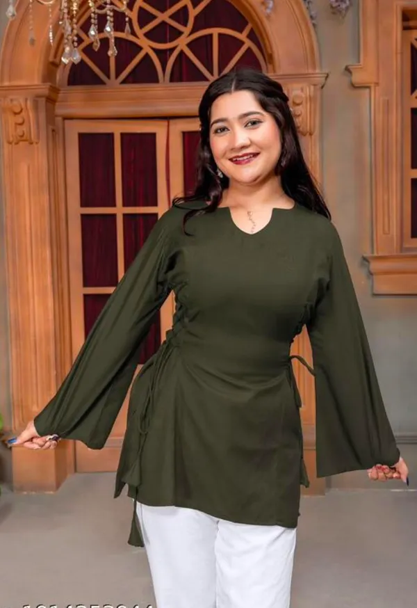 Olive_Green_Green_Viscose_Rayon_Ruched_Straight_Fit_Kurta_For_Women