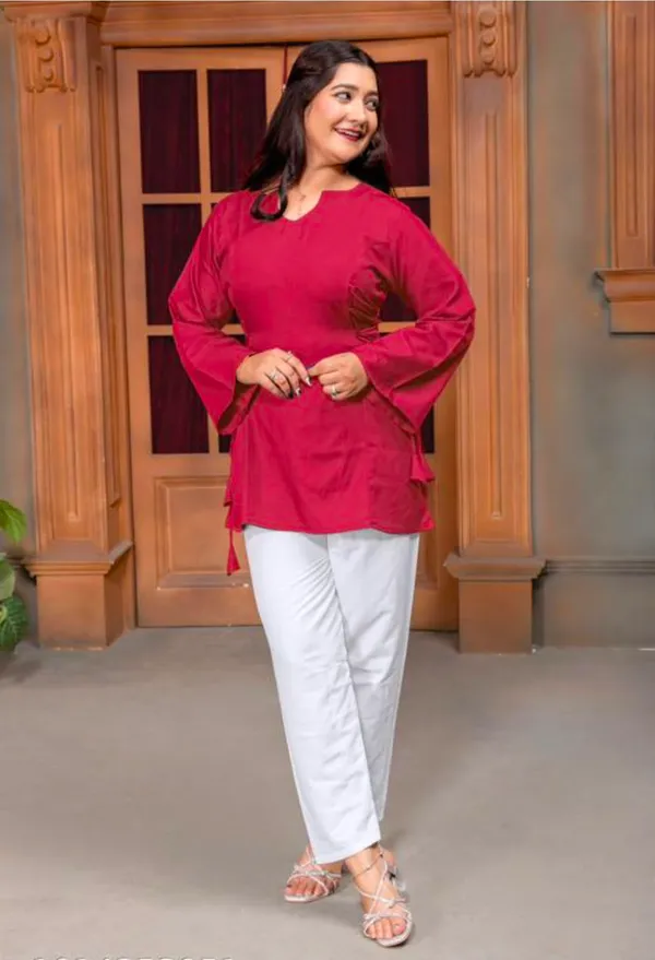 Magenta_Viscose_Rayon_Tie-Waist_Tunic_Top_For_Women
