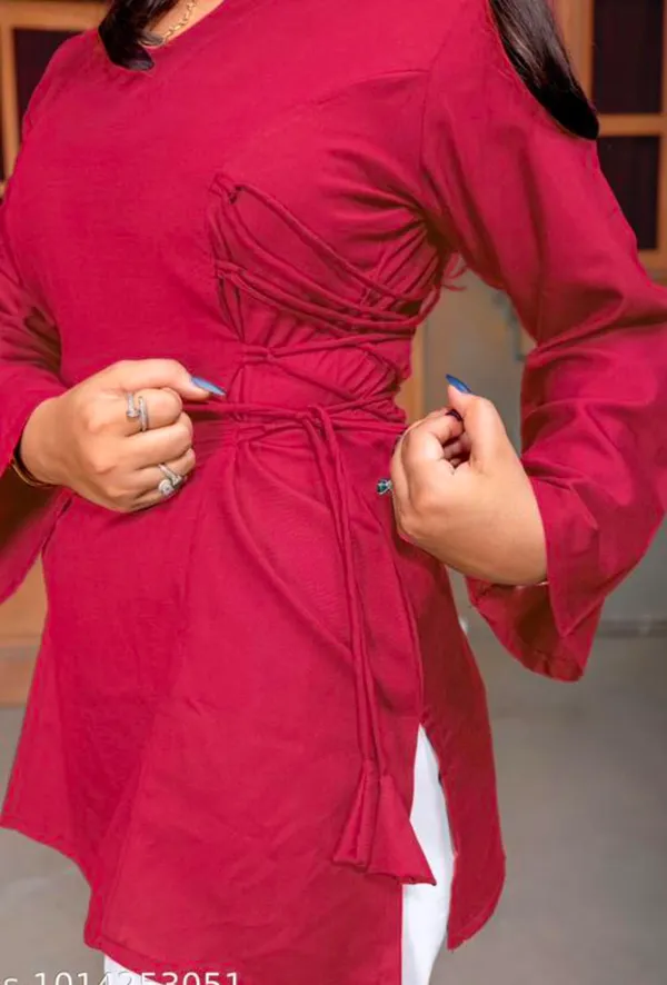 Magenta_Viscose_Rayon_Tie-Waist_Tunic_Top_For_Women
