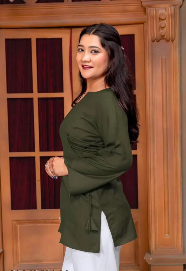Olive_Green_Green_Viscose_Rayon_Ruched_Straight_Fit_Kurta_For_Women