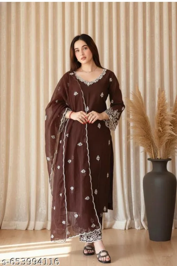 Brown_Viscose_Rayon_Embroidered_Straight_Suit_Set_For_Women