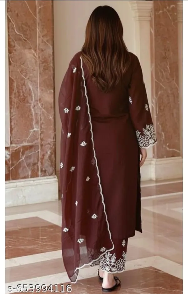 Brown_Viscose_Rayon_Embroidered_Straight_Suit_Set_For_Women