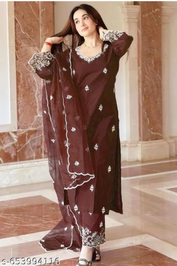 Brown_Viscose_Rayon_Embroidered_Straight_Suit_Set_For_Women