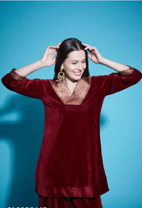 Maroon__Women_Beautiful_Velvet_Kurta_With_Bottomwear_For_Women