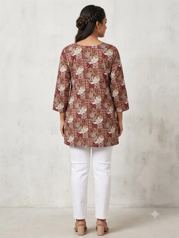 Maroon_Soft_Silk_Straight_Fit_Tunic_Top_For_Women