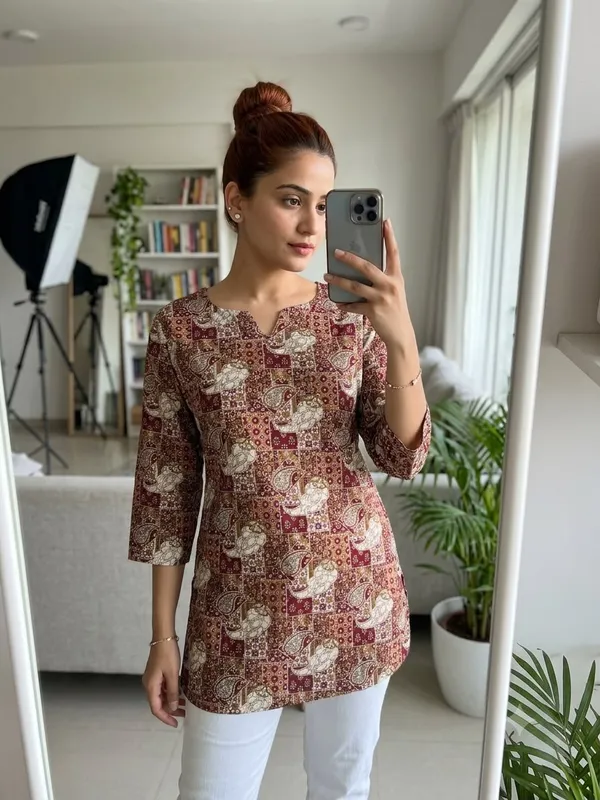 Maroon_Soft_Silk_Straight_Fit_Tunic_Top_For_Women