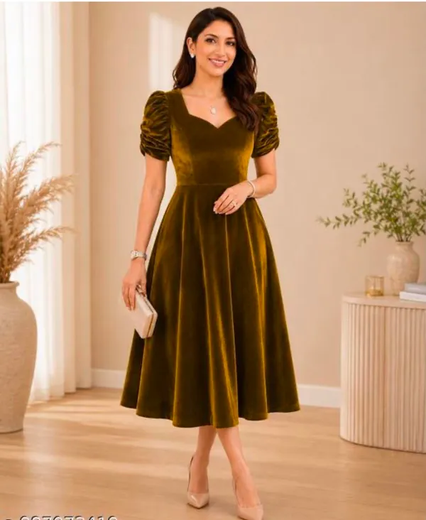 Olive_Green_Green_Velvet_Fit_And_Flare_Dress_For_Women