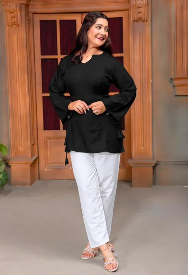 Black_Viscose_Rayon_Flared_Sleeve_Tunic_Top_For_Women