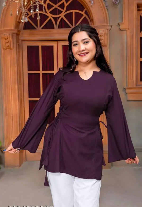 Purple_Viscose_Rayon_Long_Sleeve_Tunic_Top_For_Women