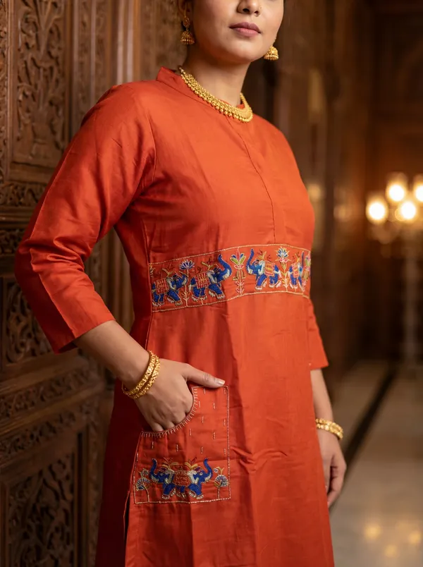 Orange_Viscose_Rayon_Straight_Embroidered_Kurta_Set_For_Women