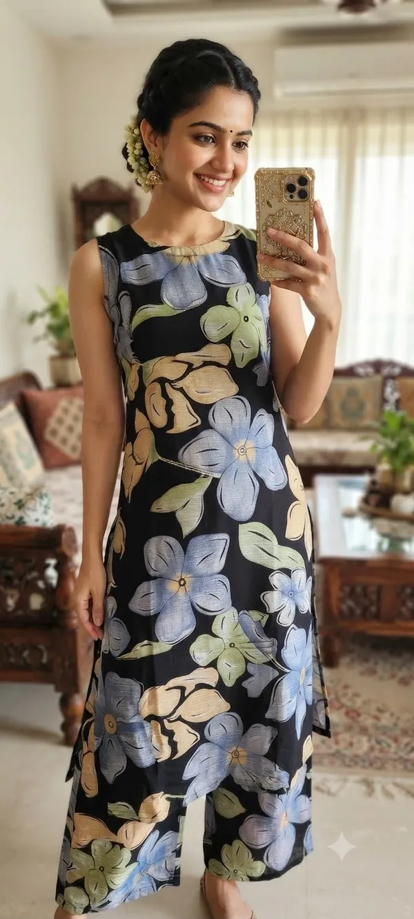 Black_Soft_Silk_Floral_Print_Sleeveless_Jumpsuit_For_Women