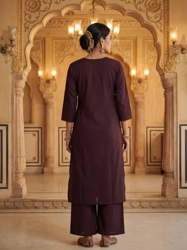 Brown_Viscose_Rayon_Straight_Embroidered_Kurta_Set_For_Women