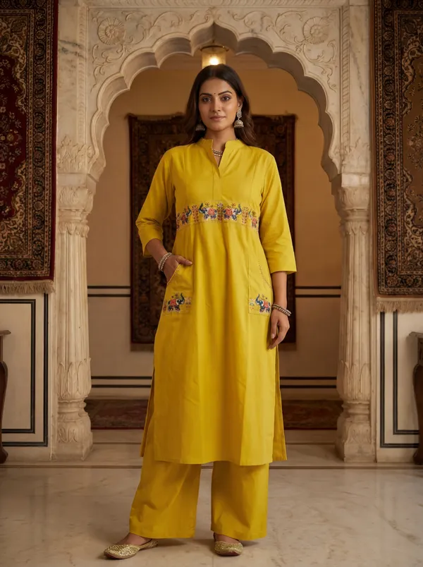 Yellow_Viscose_Rayon_Straight_Fit_Kurta_Set_For_Women