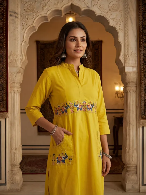 Yellow_Viscose_Rayon_Straight_Fit_Kurta_Set_For_Women