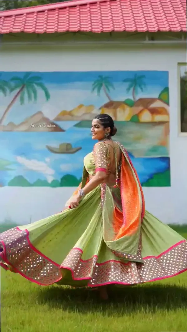 Mert_India_Embellished_Semi_Stitched_Lehenga_Choli_Green