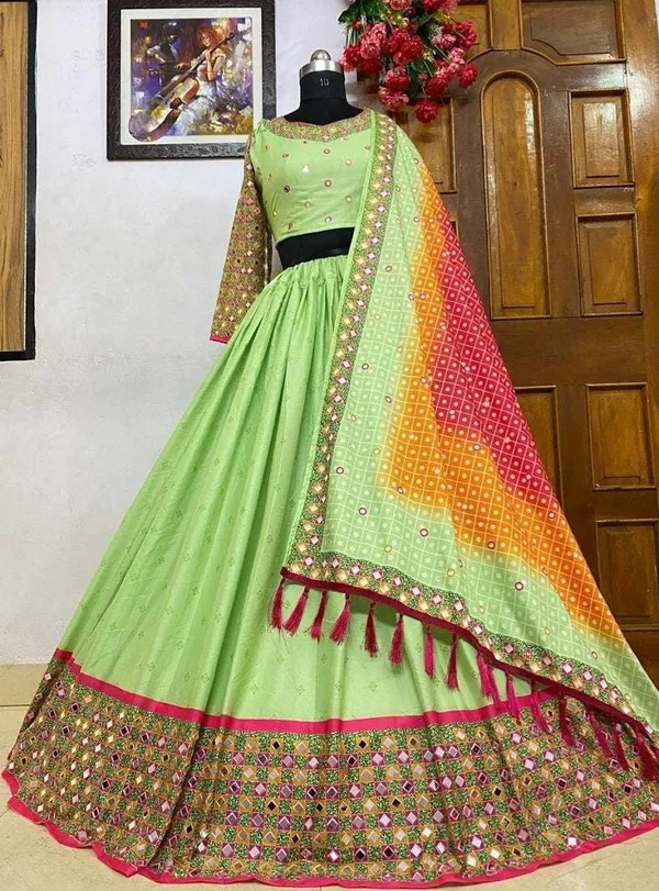 Mert_India_Embellished_Semi_Stitched_Lehenga_Choli_Green