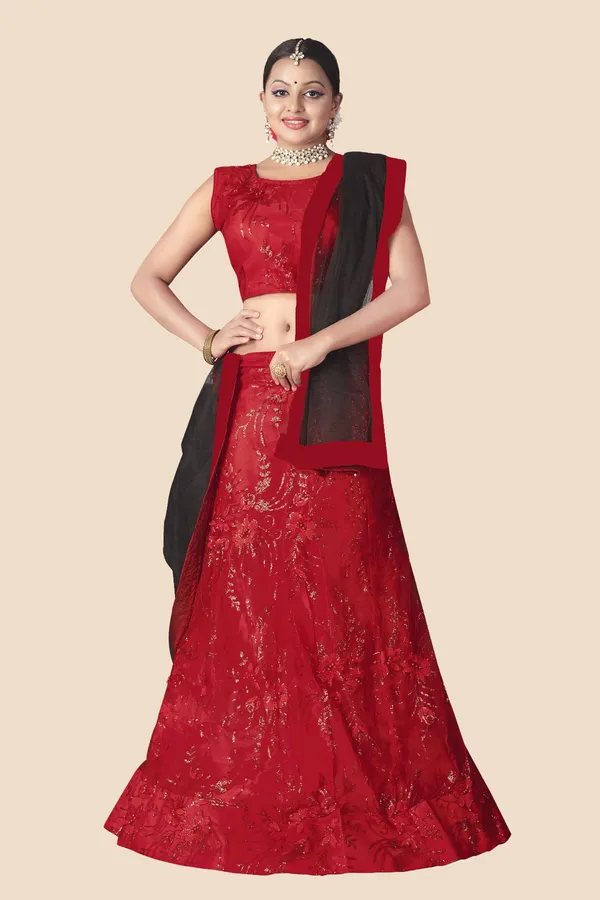 Aatvi_Embellished_Semi_Stitched_Lehenga_Choli_Red