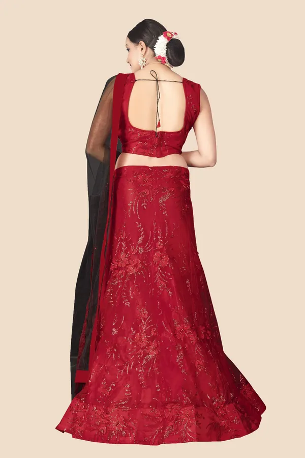 Aatvi_Embellished_Semi_Stitched_Lehenga_Choli_Red