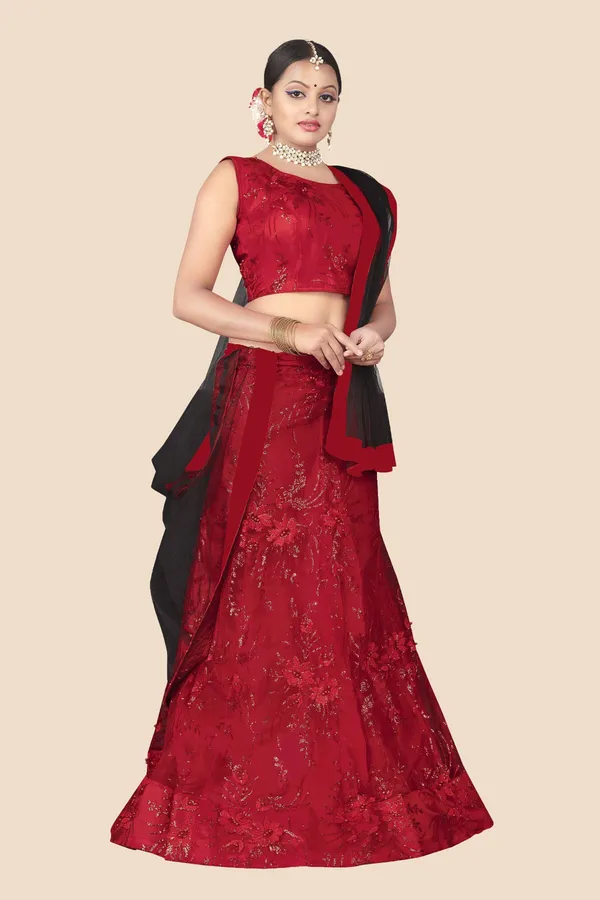 Aatvi_Embellished_Semi_Stitched_Lehenga_Choli_Red