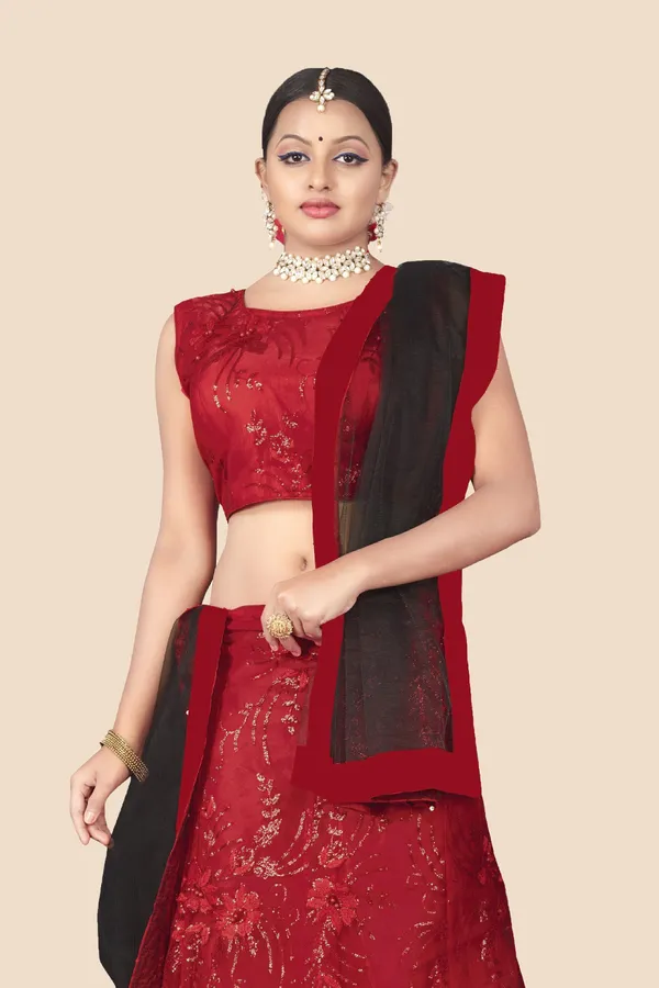 Aatvi_Embellished_Semi_Stitched_Lehenga_Choli_Red