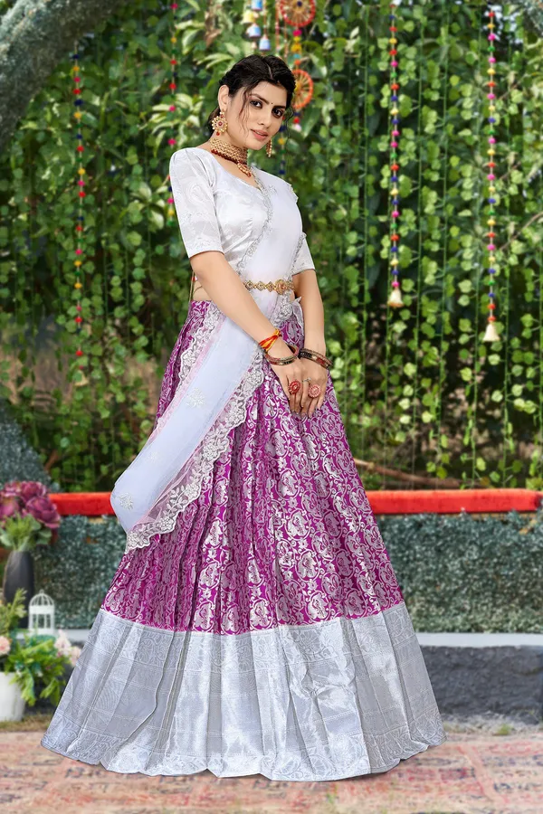 Aatvi_Self_Design_Semi_Stitched_Lehenga_Choli_Purple