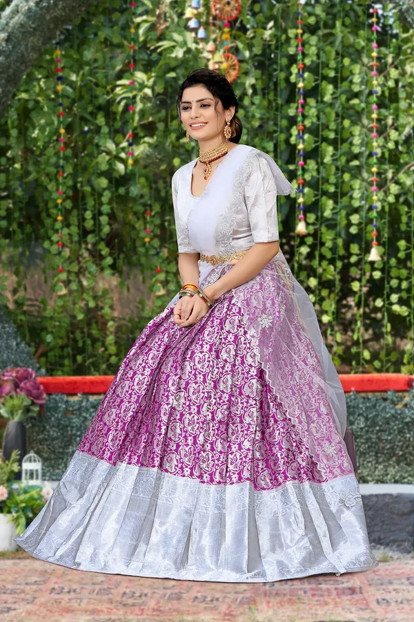 Aatvi_Self_Design_Semi_Stitched_Lehenga_Choli_Purple