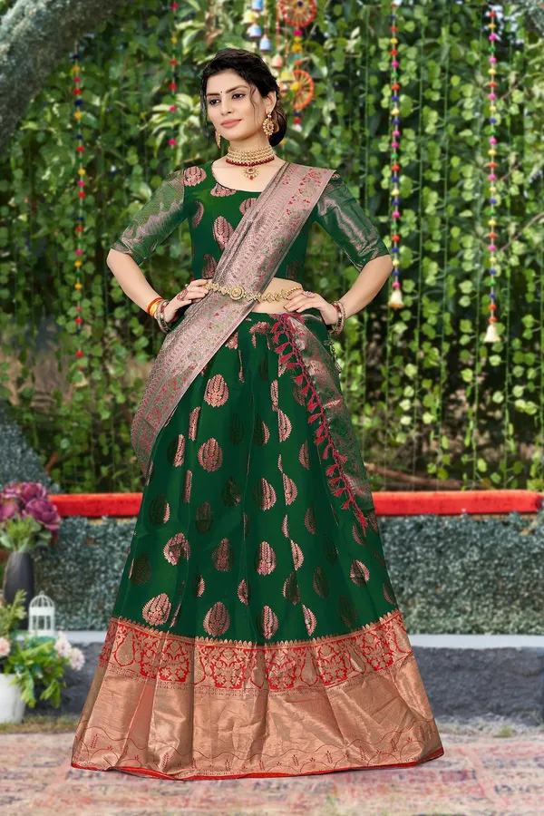 Aatvi_Self_Design_Semi_Stitched_Lehenga_Choli_Green