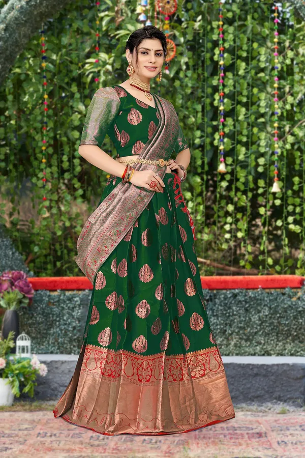 Aatvi_Self_Design_Semi_Stitched_Lehenga_Choli_Green