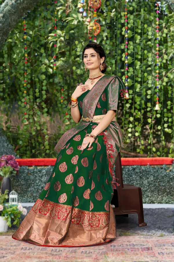 Aatvi_Self_Design_Semi_Stitched_Lehenga_Choli_Green
