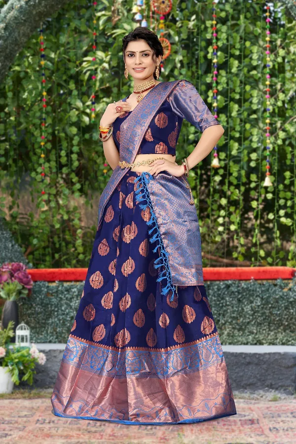 Aatvi_Self_Design_Semi_Stitched_Lehenga_Choli_Dark_Blue