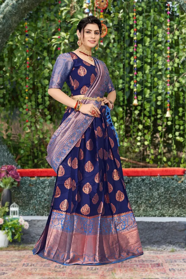 Aatvi_Self_Design_Semi_Stitched_Lehenga_Choli_Dark_Blue