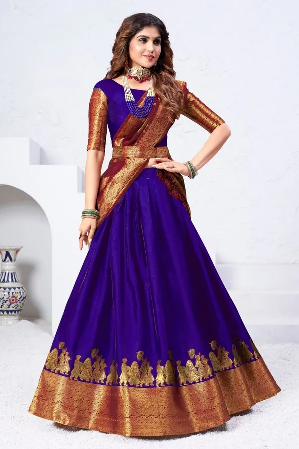 Aatvi_Embellished_Semi_Stitched_Lehenga_Choli_Purple