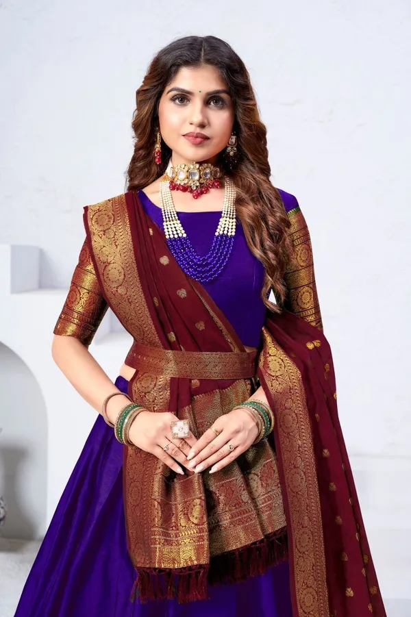Aatvi_Embellished_Semi_Stitched_Lehenga_Choli_Purple