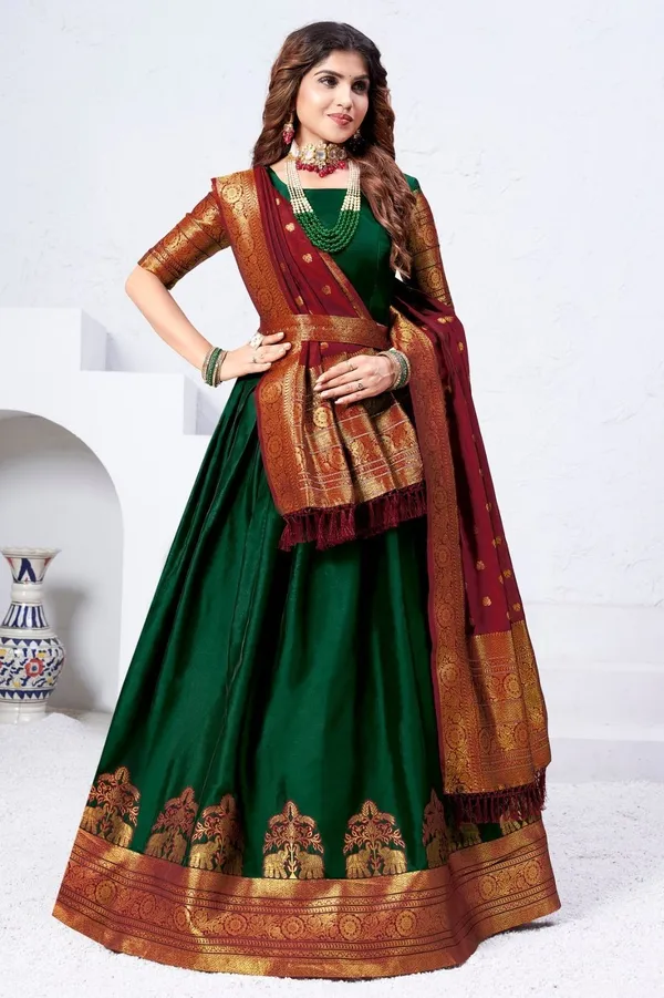 Aatvi_Embellished_Semi_Stitched_Lehenga_Choli_Green