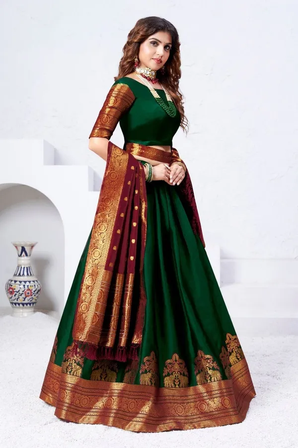Aatvi_Embellished_Semi_Stitched_Lehenga_Choli_Green