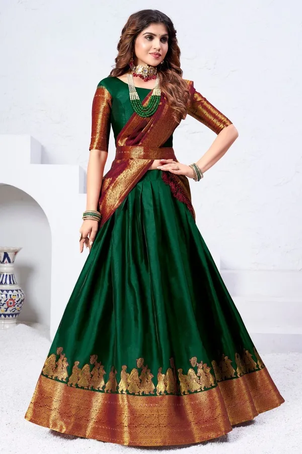 Aatvi_Embellished_Semi_Stitched_Lehenga_Choli_Green