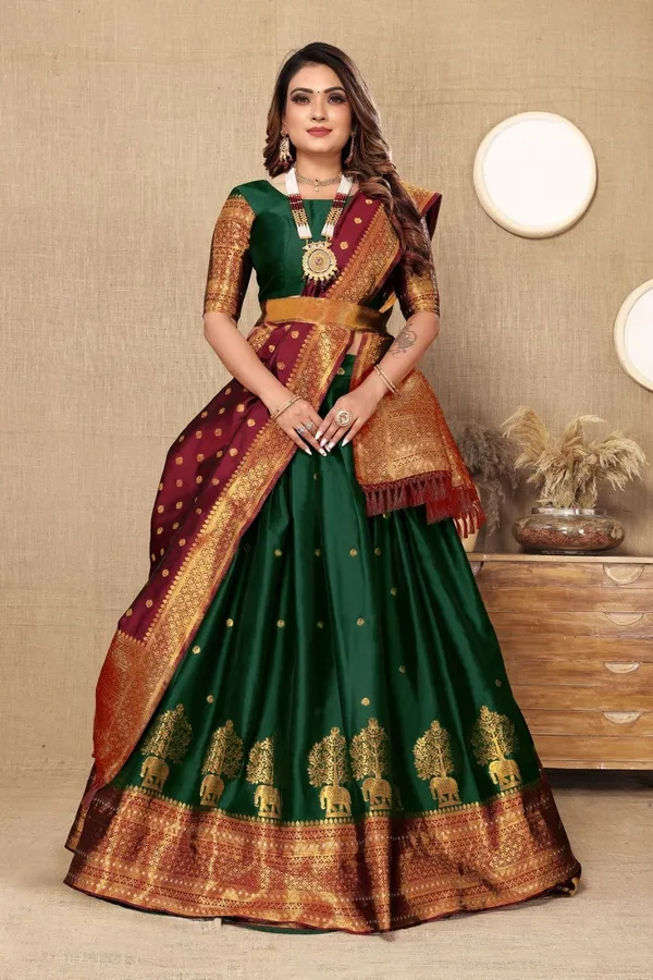 Aatvi_Embellished_Semi_Stitched_Lehenga_Choli_Green