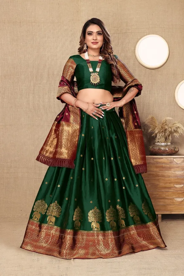 Aatvi_Embellished_Semi_Stitched_Lehenga_Choli_Green