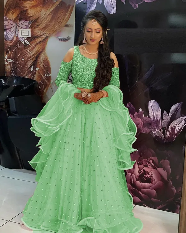Aatvi_Embellished_Semi_Stitched_Lehenga_Choli_Green