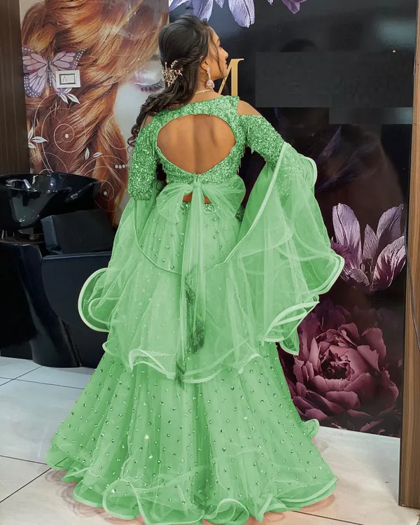 Aatvi_Embellished_Semi_Stitched_Lehenga_Choli_Green