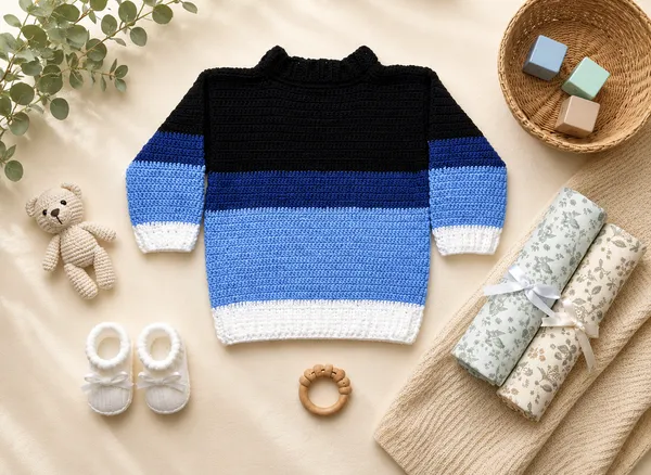 Teddytot_Handmade_Crochet_Cardigan_Black_Blue_And_White_Stripes