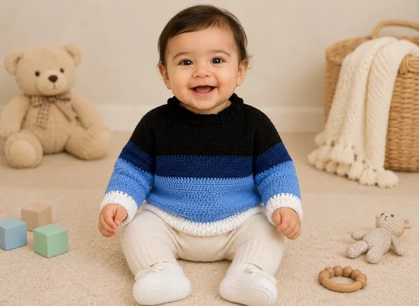 Teddytot_Handmade_Crochet_Cardigan_Black_Blue_And_White_Stripes