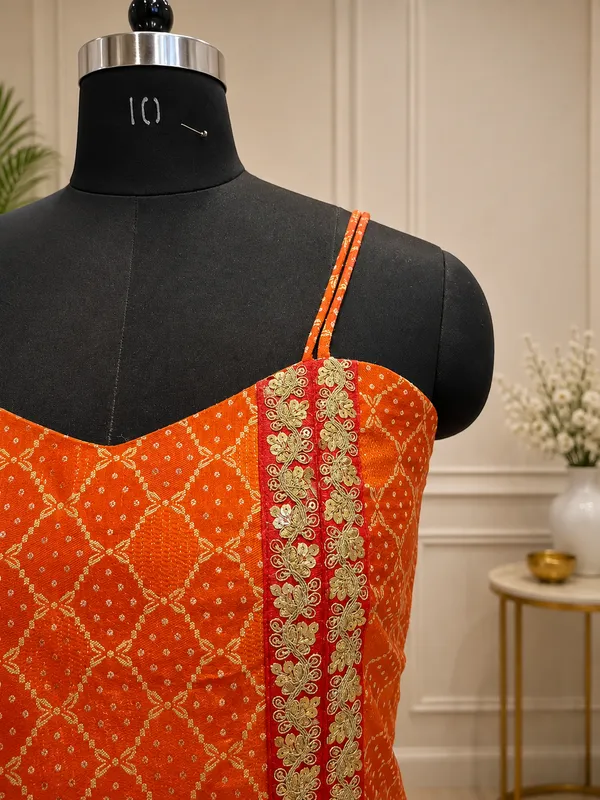 Orange_Embroidered_Sleeveless_Lehenga_Set_For_Women