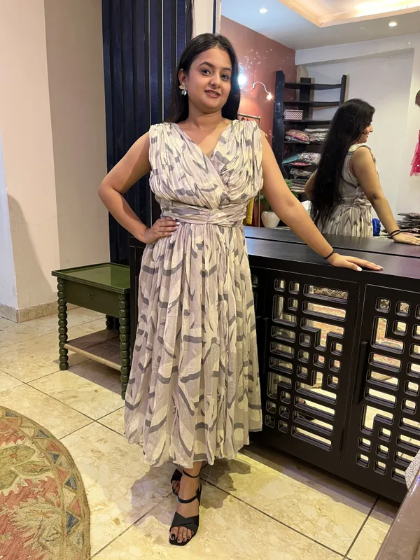 Beige_Printed_Draped_Midi_Dress_For_Women