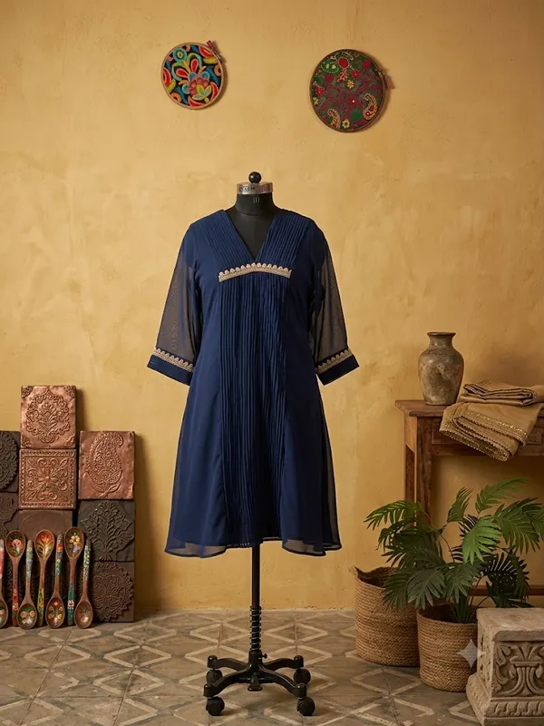Navy_Pleated_Flared_Dress_For_Women