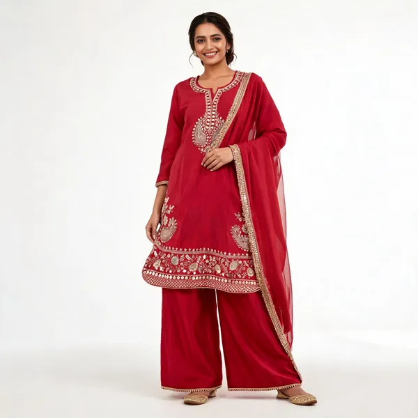 Red_Embroidered_Straight_Fit_Suit_Set_For_Women