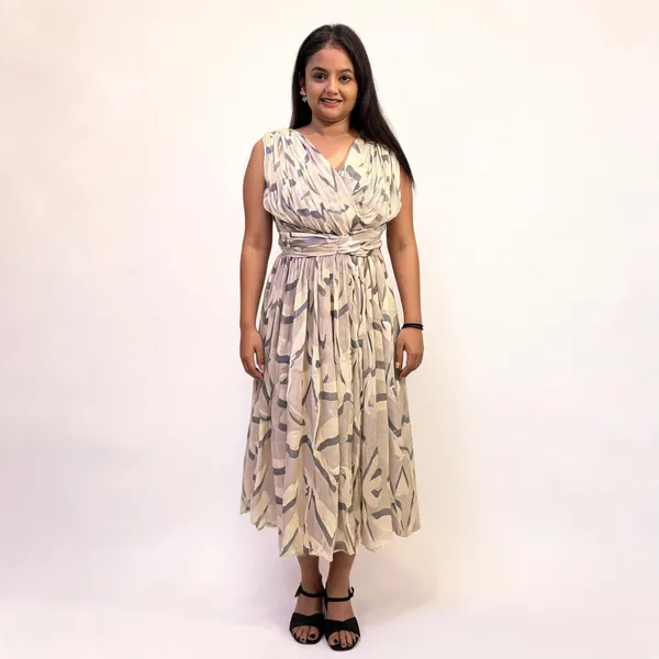Beige_Printed_Draped_Midi_Dress_For_Women